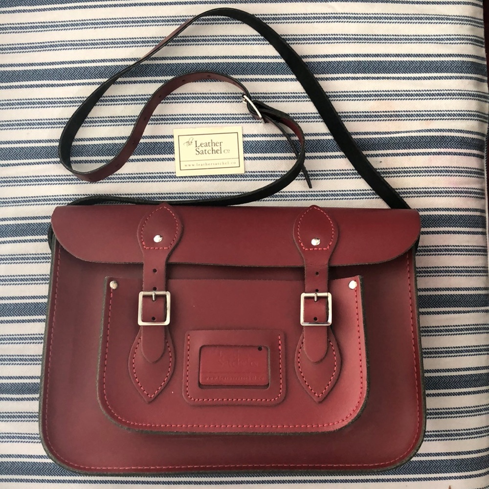 The Leather Satchel Co satchel with Crossbody Straps in Red size 12”